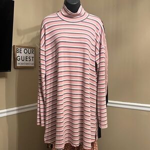 Umgee Pink and White Striped Long Sleeve Dress